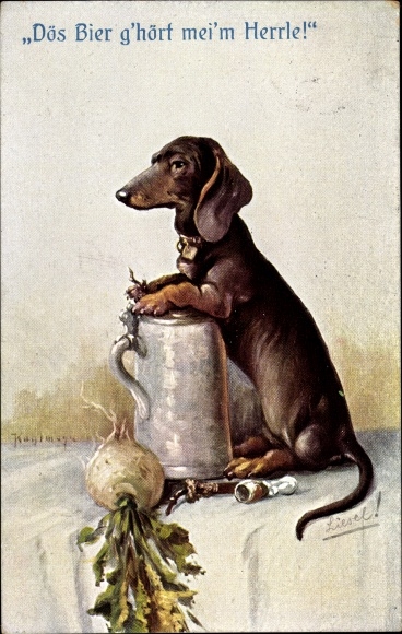 Artist Postcard Dös Beer belongs to my master, dachshund guards beer mug