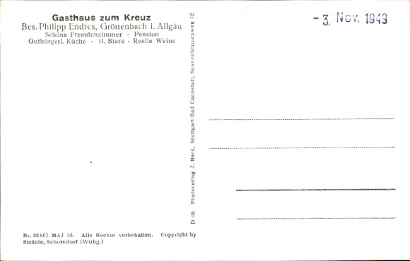 Postcard Bad Grönenbach im Allgäu, aerial photograph, Gasthaus zum Kreuz
