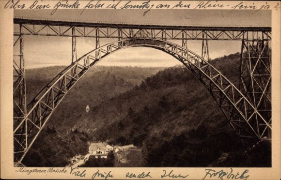 Postcard Müngsten an der Wupper Wuppertal, Müngsten Bridge, Germany's highest bridge, height 107 m,