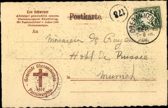KP z papieru listowego Oberammergau w Górnej Bawarii, Misterium Męki Pańskiej 1900, Zmartwychwstanie, PP 15 C 29
