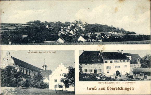 Ak Oberelchingen Elchingen Schwaben, Klosterkirche mit Pfarrhof, Klosterbrauerei, Inh. J. Eisenlauer