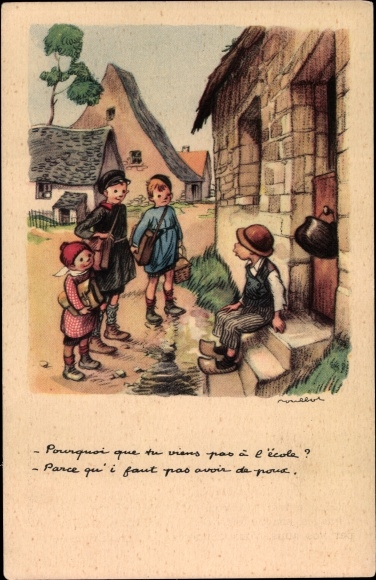 Artist Postcard Poulbot, National League against the Slums, Why don&#39;t you come to school
