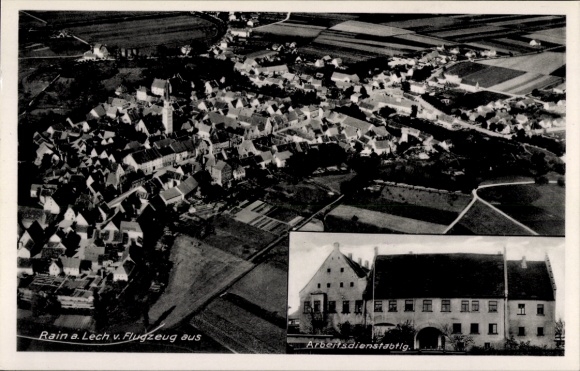 Postcard Rain am Lech in Swabia, aerial photograph, Labor Service Department 4/133