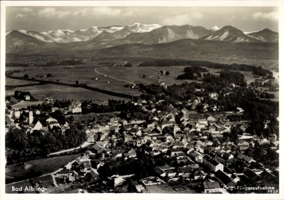 Postcard Bad Aibling in the district of Rosenheim Upper Bavaria, aerial photograph