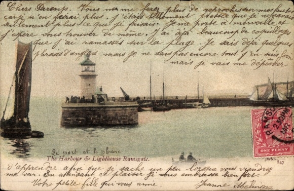 Postcard Ramsgate Kent England, harbor, lighthouse