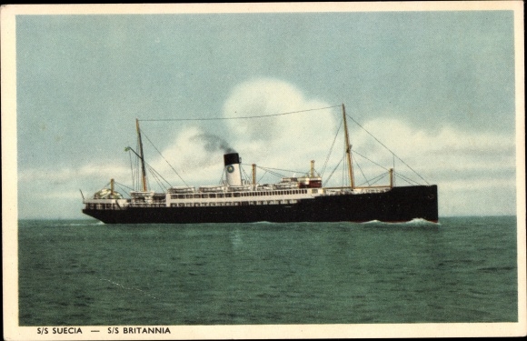 Postcard Steamer SS Suecia, SS Britannia, Swedish Lloyd
