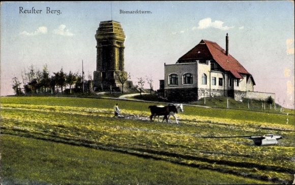 Postcard Reust Rückersdorf in Thuringia, Reuster Berg, Bismarck Tower