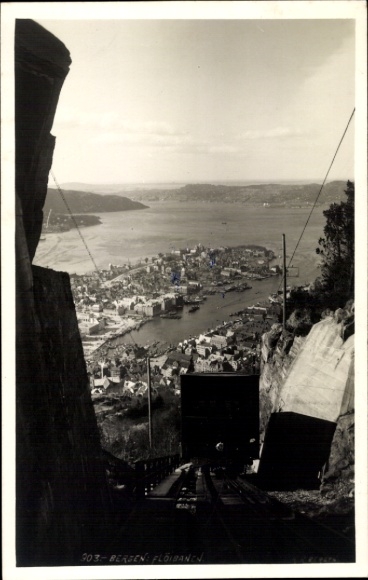 Photo Postcard Bergen Norway, Fløibanen, Mount Fløyen