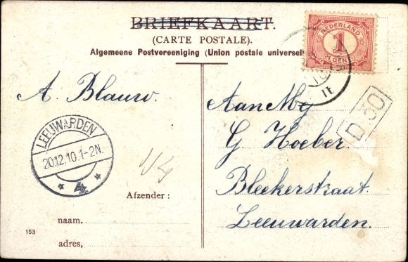 Postcard woman in Dutch costume, man crocheting, Zeeland
