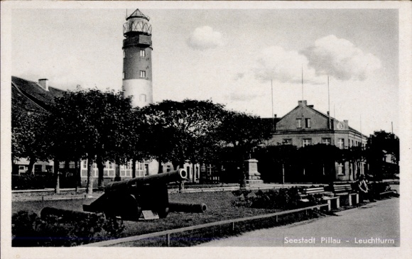 Postcard Baltijsk Pillau Kaliningrad East Prussia, lighthouse, cannon, bulwark