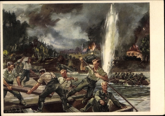 Kunstenaarskaart Mundorff, V., Duitse Wehrmacht, pioniers