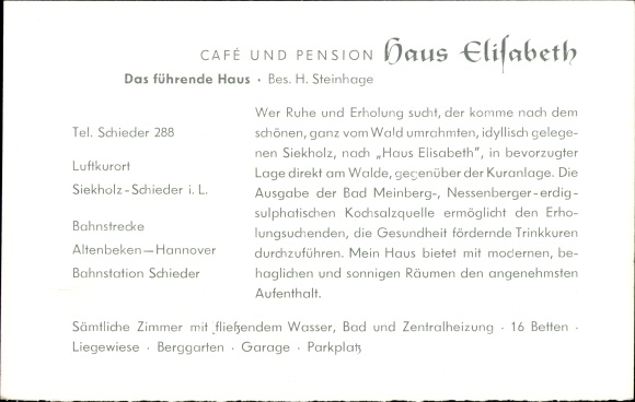 Postcard Siekholz Schieder Schwalenberg in Lippe, café and pension Haus Elisabeth