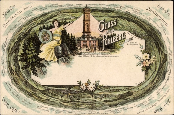 Postcard Annaberg Buchholz Erzgebirge, Pöhlberg, lookout tower, coat of arms, Rundschau