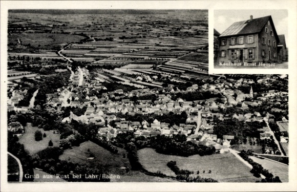 Postcard Rust near Lahr in Baden, aerial photograph, Ernst Hauser department store