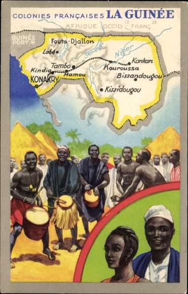Kaarten Ak Colonies Francaises, La Guinea, mensen die drums bespelen
