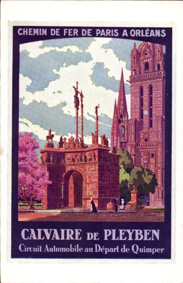 Artist PC Quimper Finistère, Calvaire de Pleyben, Chemin de Fer from Paris to Orleans