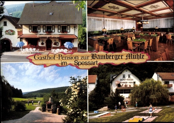 Postcard Kleinkahl in Lower Franconia, Bamberg mill, terrace, guest room, mini golf