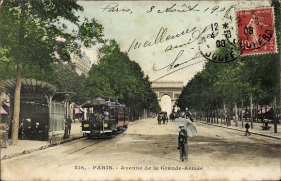 Ansichtkaart Parijs XVII, Avenue de la Grande Armée, tram