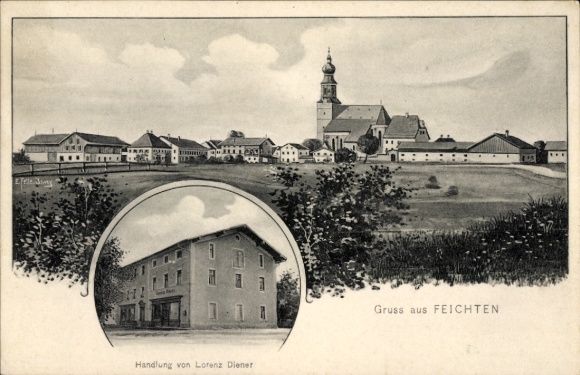 Postcard Feichten an der Alz Upper Bavaria, shop, general view