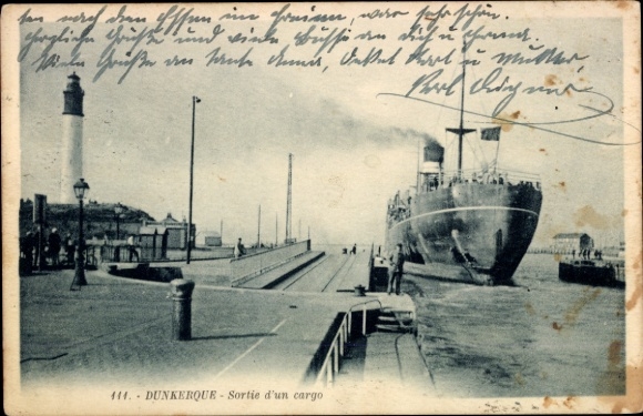 Ak Dunkerque Dünkirchen Nord, Schiff, Hafen, Leuchtturm,  Cargo-Schiff