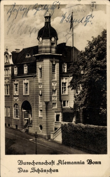 Studentika Postcard Bonn am Rhein, Burschenschaft Alemannia, Schänzchen
