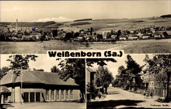 Postcard Weißenborn Erzgebirge, general view, culture house, Freiberger Straße