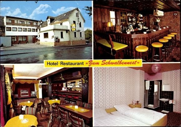 Ansichtkaart Alsfeld in Hessen, Hotel Restaurant Zum Schwalbennest, buitenaanzicht, bar, slaapkamer