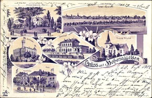 Chromo-Litho Hoheneggelsen Söhlde in Lower Saxony, Hoyermann&#39;s Park, Ev. church, train station