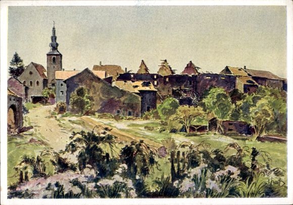 Artist Postcard Graf, Karl, Leidingen Wallerfangen, Part at the Border, City View, Ruins, KDF