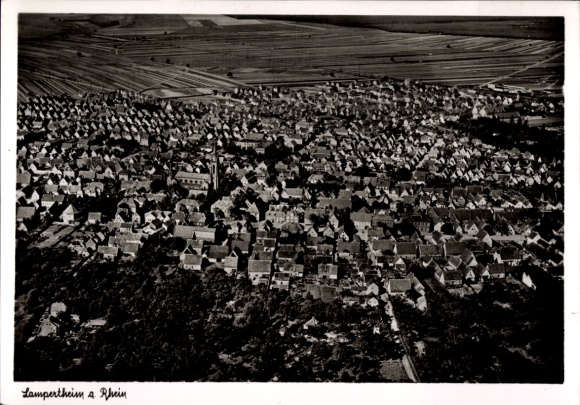 Postcard Lampertheim am Rhein Hessen, aerial photograph