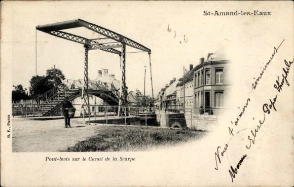 Postcard Saint Amand les Eaux Nord, drawbridge over the Scarpe Canal
