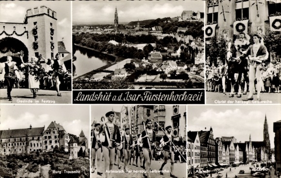 Postcard Landshut in Lower Bavaria, parade, Trausnitz Castle, Colonel Duke Lelawache, parade