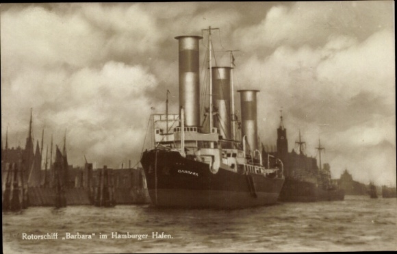 Ak-rotorschip Barbara in de haven van Hamburg