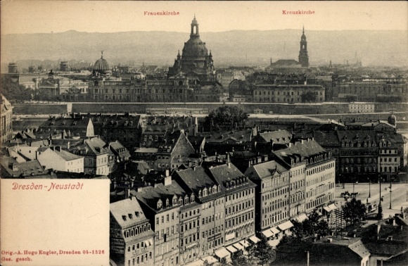 Postcard Dresden Neustadt, Frauenkirche, Kreuzkirche