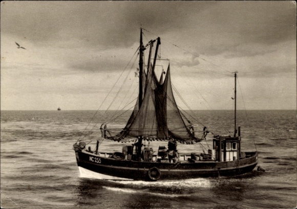 Postcard fishing, fishing boat