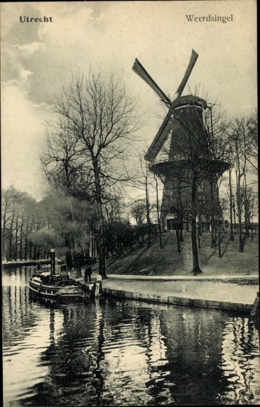 Postcard Utrecht Netherlands, Weerdsingel, windmill