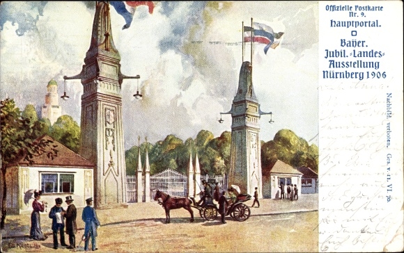 PC Nuremberg in Middle Franconia Bavaria, Bavarian anniversary state exhibition 1906, main portal, no. 9