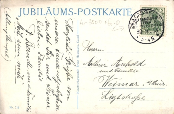 Coat of arms Postcard Kassel in Hesse, millennium celebration 1913