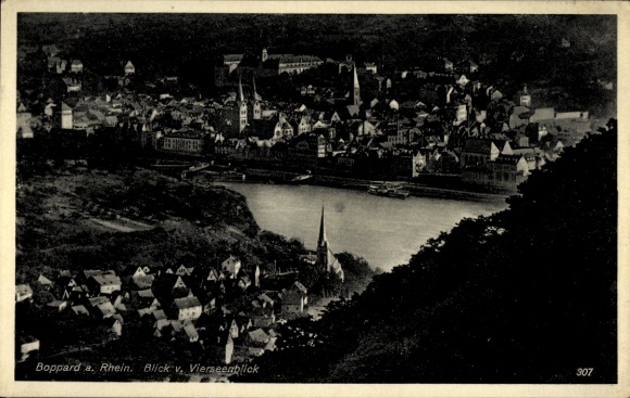 Postcard Boppard am Rhein, view of Boppard am Rhein, cityscape, church, river