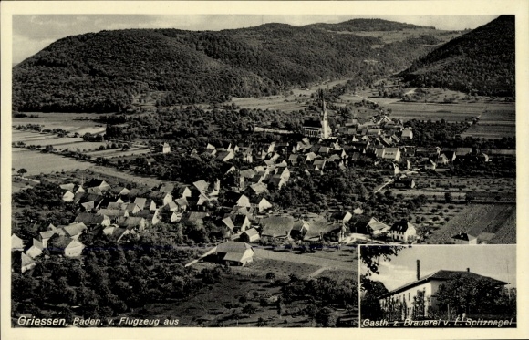 Auggen in Baden, aerial photograph, village view, church, brewery inn, landscape
