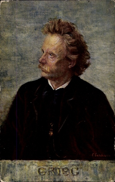 Kunstenaar Ak Eichhorn, componist en pianist Edvard Grieg, portret