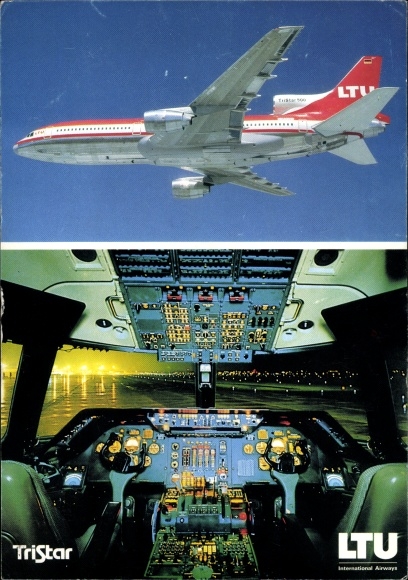 Niemiecki samolot pasażerski Ak, LTU Boeing 757-200, silnik Rolls Royce, TriStar L-1011-1, kokpit