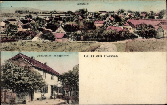 Postcard Evessen am Elm, general view, commercial building G. Eggelsmann