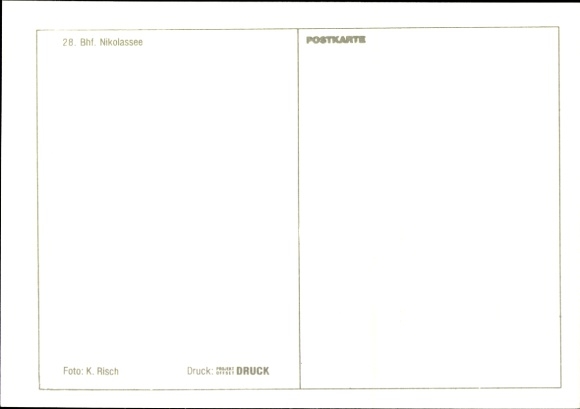 Postcard Berlin Zehlendorf Nikolassee, Lindwerder Island, Havel River, train station, train on track, light rail, g...