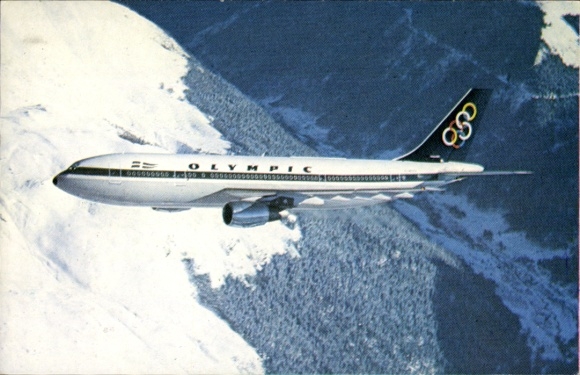 Postcard Greek passenger aircraft, Airbus A300, Olympic Airways