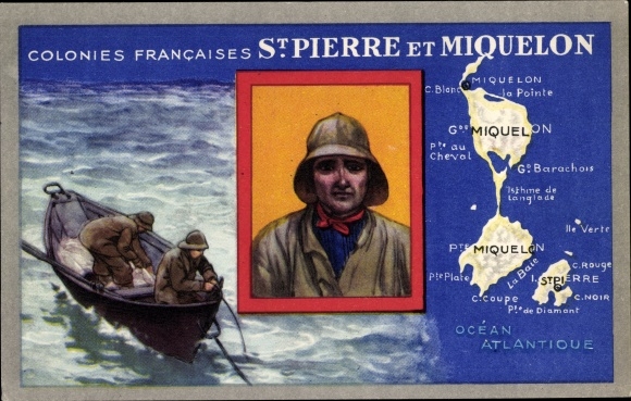 Maps PC Saint Pierre et Miquelon, Colonies Francaises, men in the boat