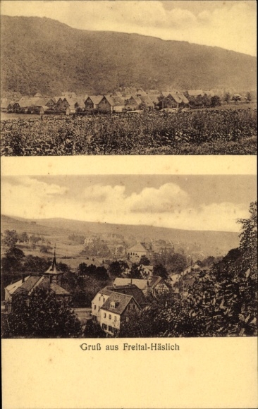 Postcard Häslich Freital in Saxony, partial views