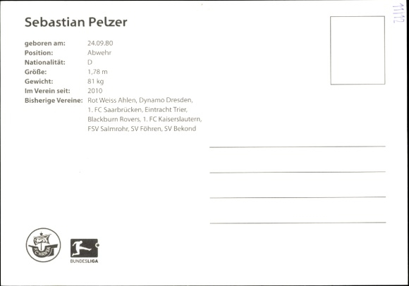 Autograph card footballer Sebastian Pelzer, FC Hansa Rostock, autograph