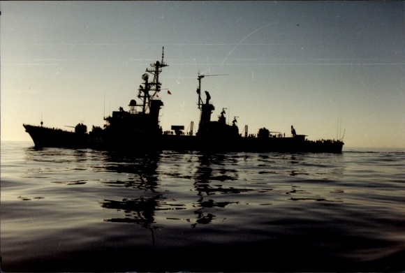 Photo Postcard ship of the German Navy in backlight