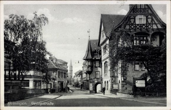 KP Meiningen w Turyngii, ulica z budynkami, Georgstraße, architektura, atmosfera